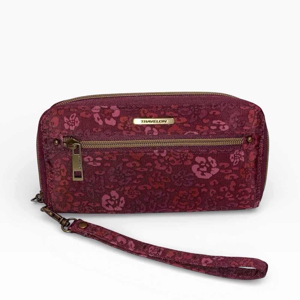 Travelon Floral Patterned Clutch in Deep Red